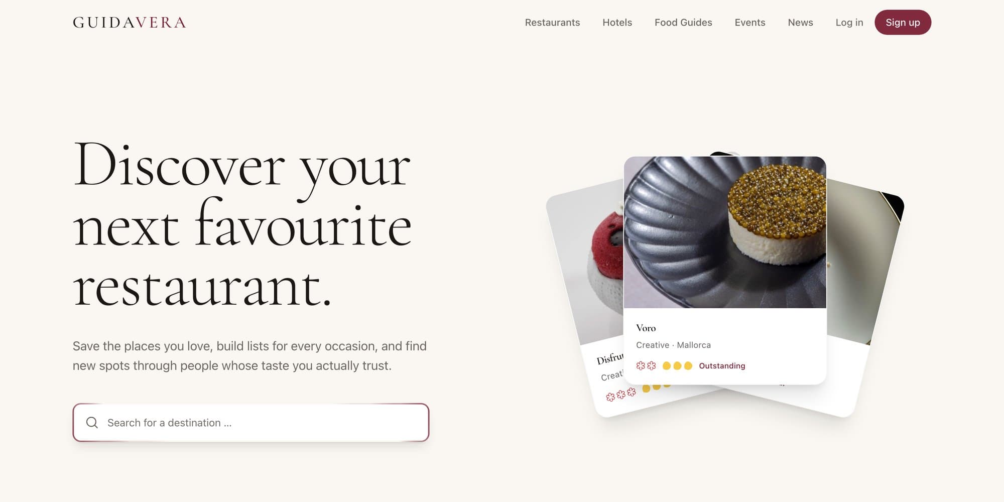 The Guidavera homepage: Discover your next favourite restaurant